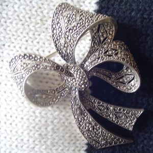 Vintage Marcasite 3 x 5 inch Brooch Spring Clasp