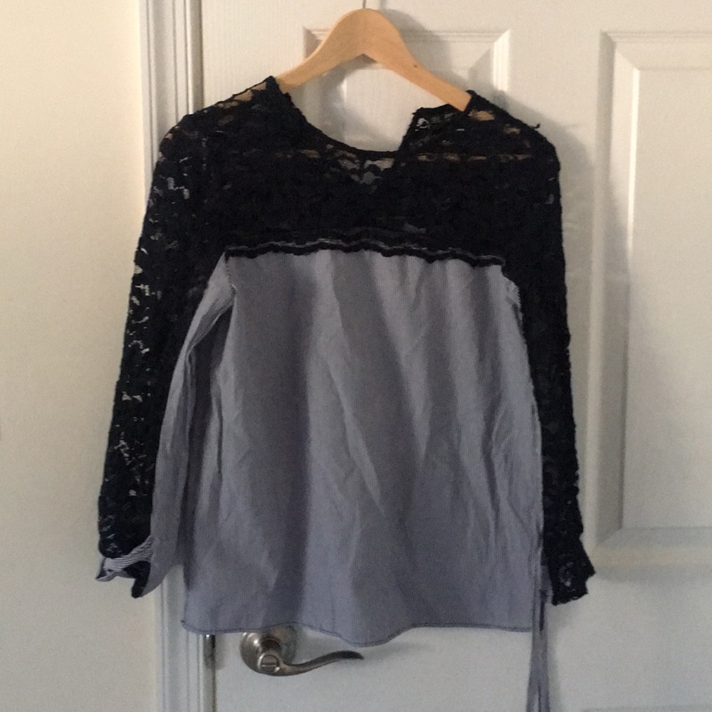 Zara Striped Top with lace detail