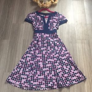 BCBGMAXAZRIA Puple, Blue Big Polka Dots Midi Dress