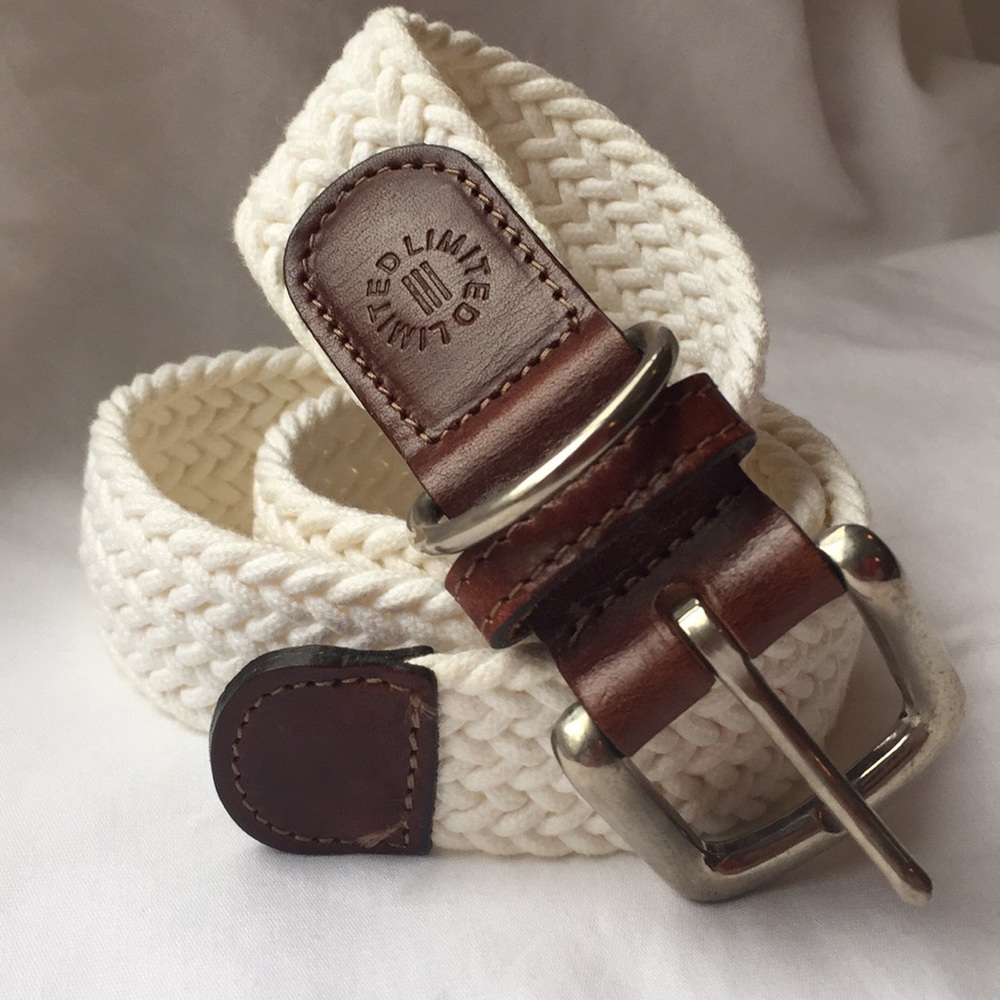 White Woven and Leather Belt