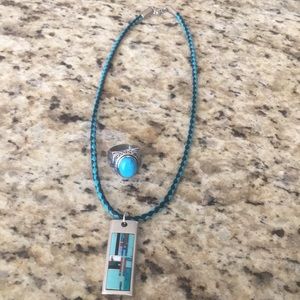 Mens Turquoise necklace and ring
