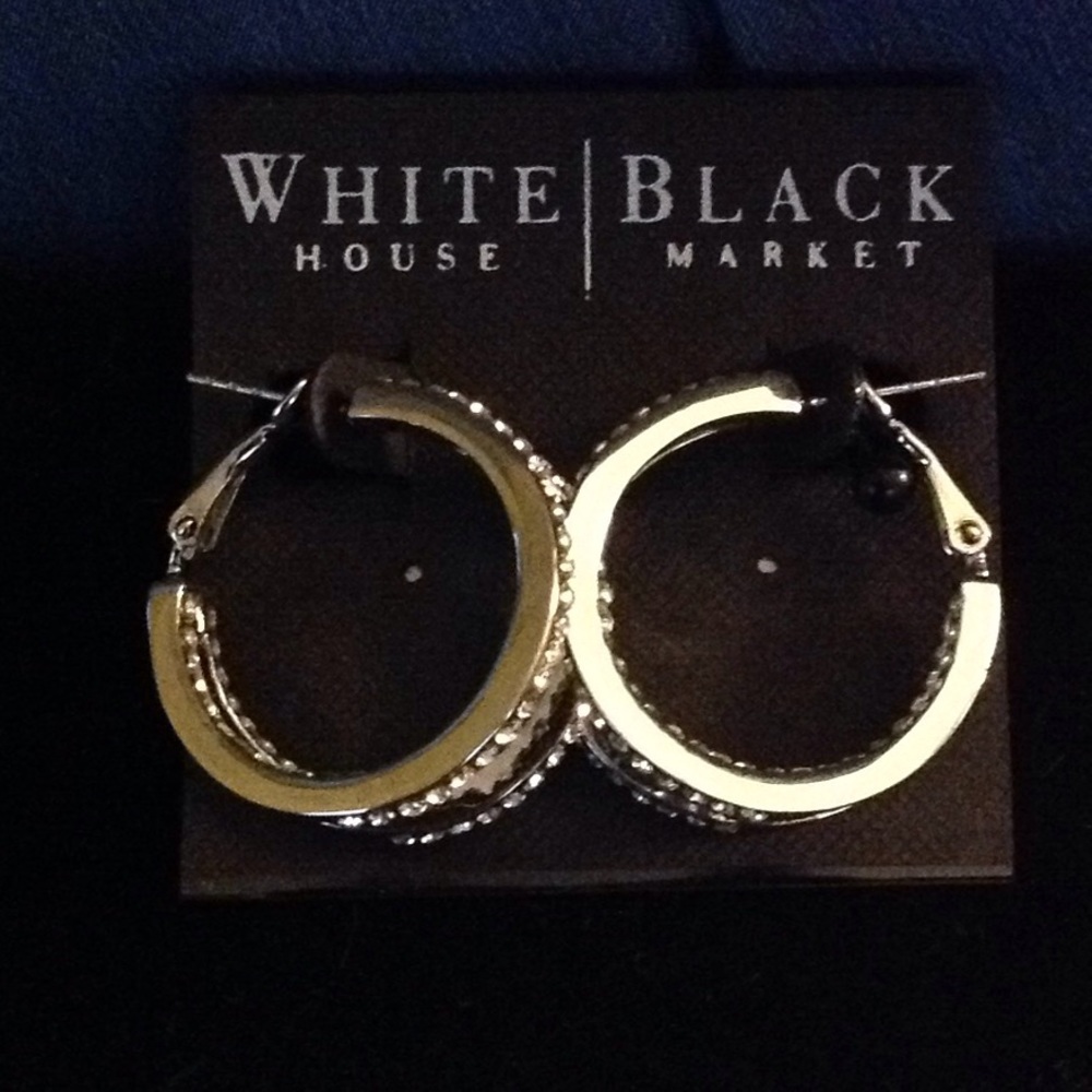 WH|BM: Silver, Crystal accent Dbl hoop earrings