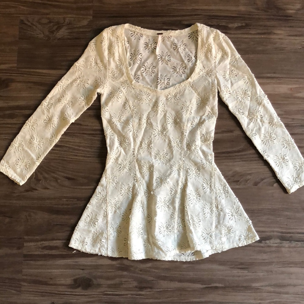 Free people peplum floral white top