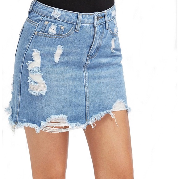 ‘Gemma’ Ligh Was Distressed Denim Mini Skirt - Picture 2 of 6