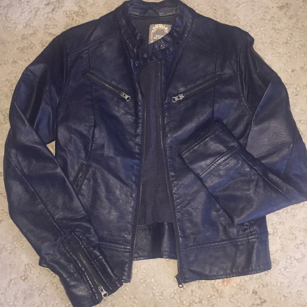 Navy leather jacket