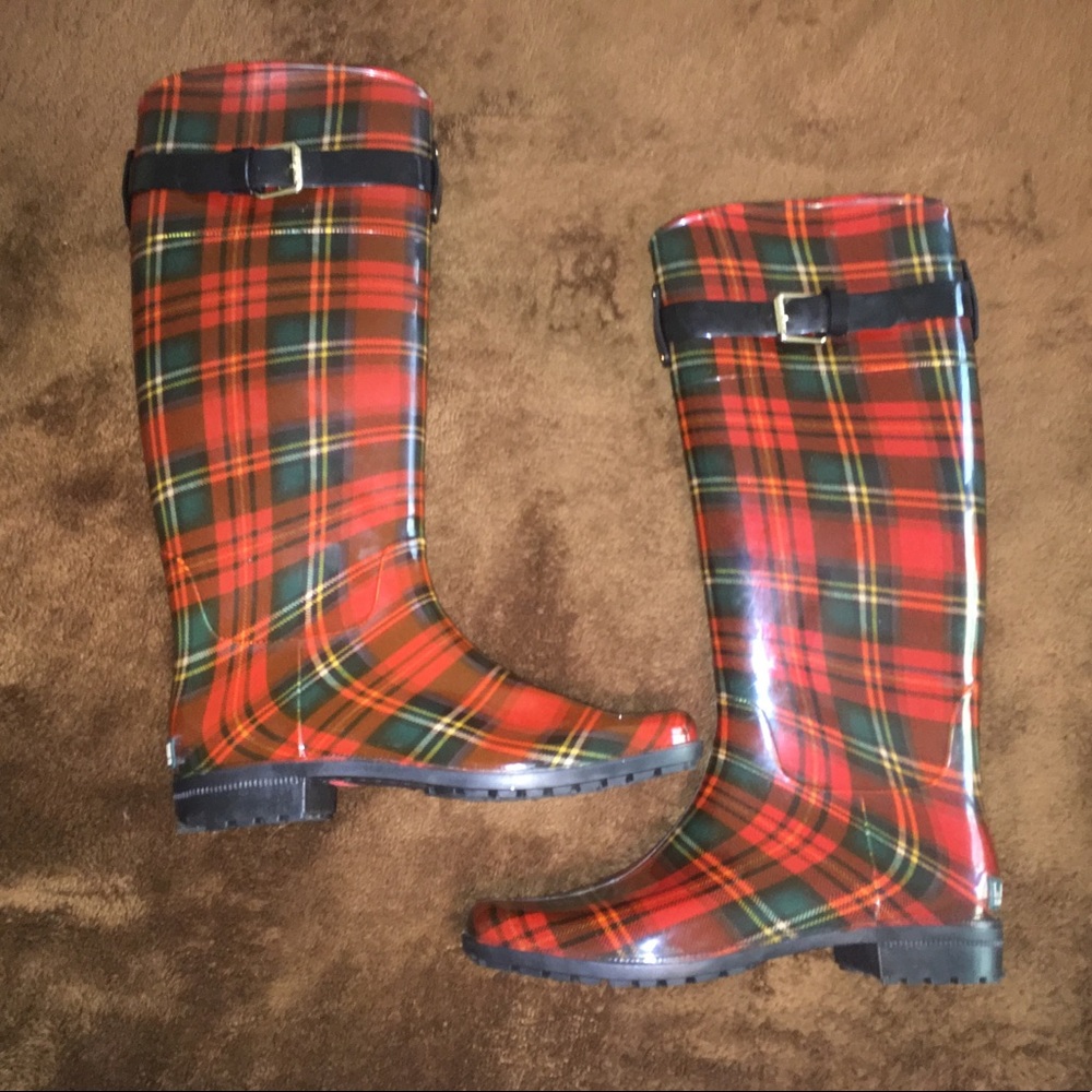 Ralph Lauren red plaid rain boots