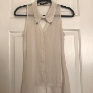 Sheer sleeveless button up shirt