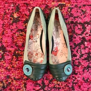 Anthropologie Pink Studio Green Flats