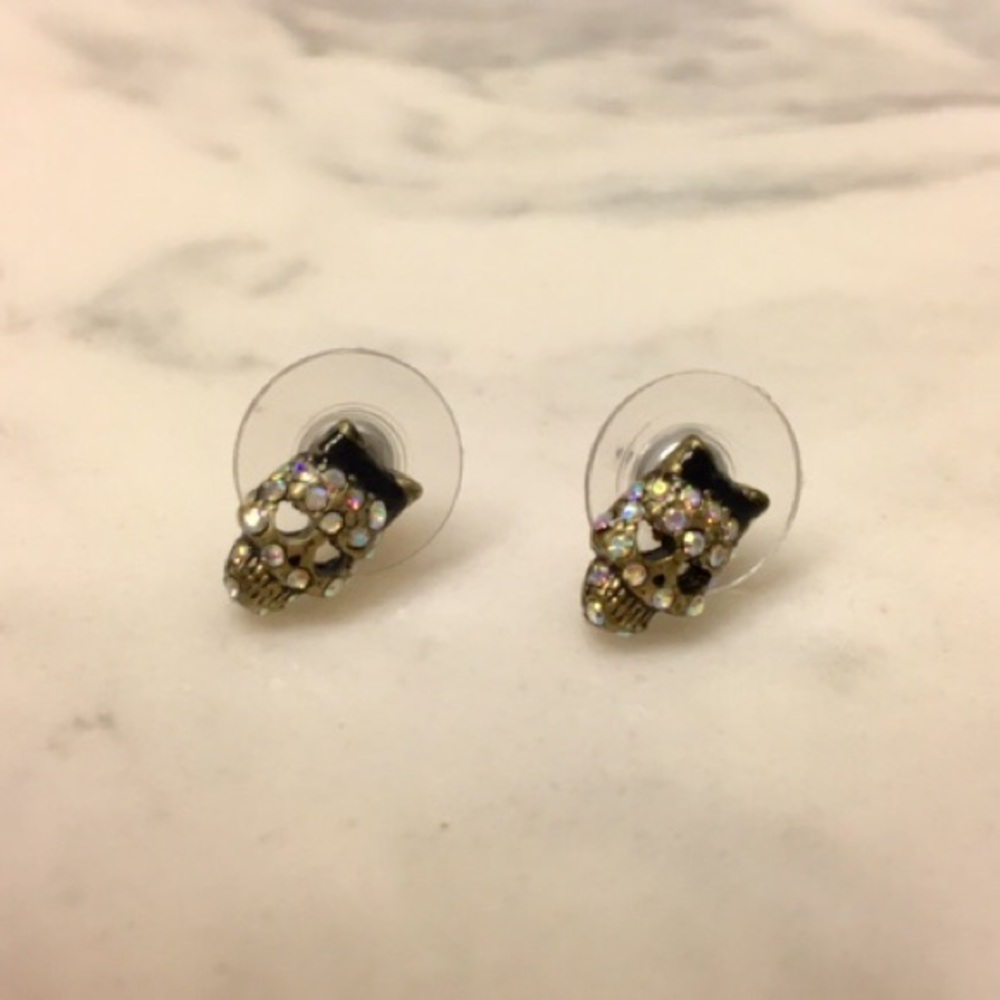 Betsey Johnson Rhinestone Skull Stud Earrings