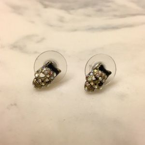 Betsey Johnson Rhinestone Skull Stud Earrings