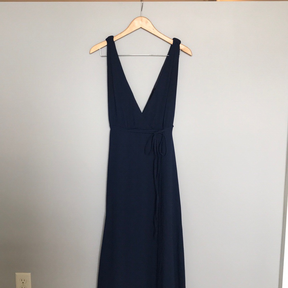 Gorgeous Long Navy dress! Deep-V, empire waist.
