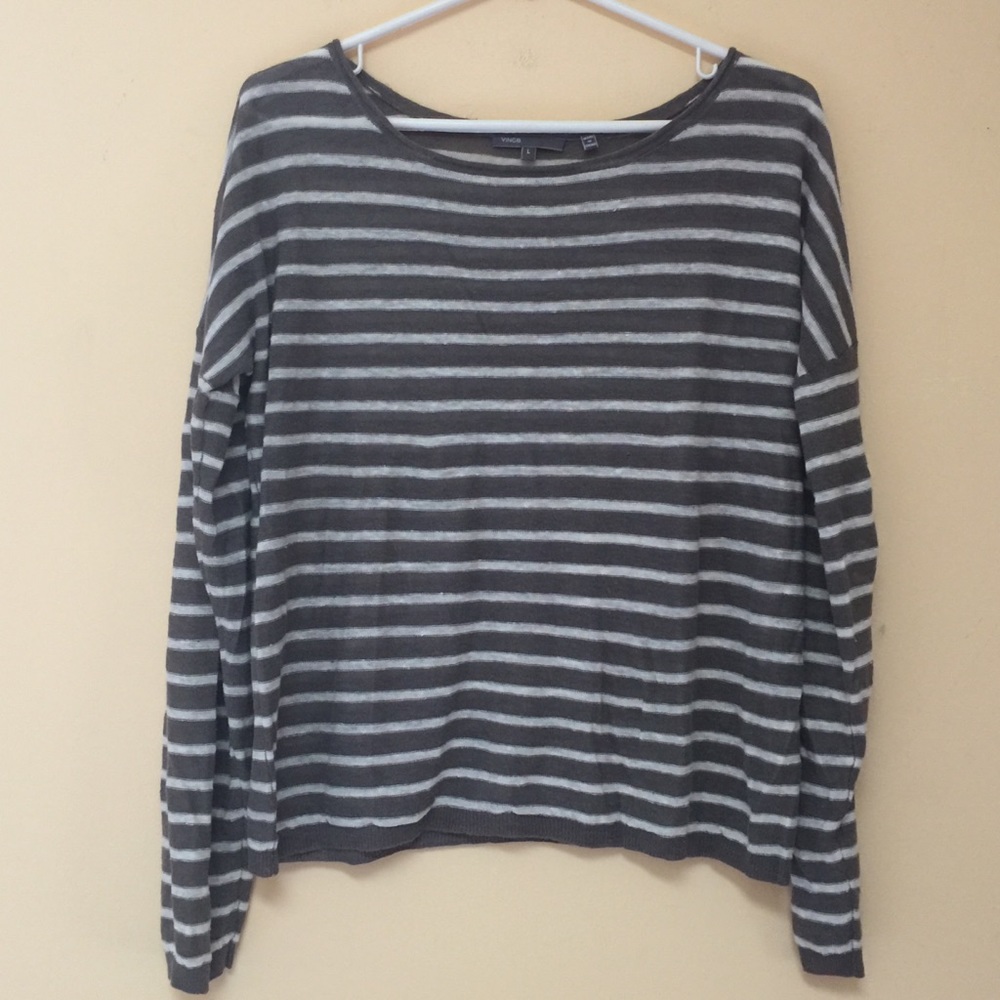 VINCE 100% Linen Long Sleeve Stripe Dolman Sweater