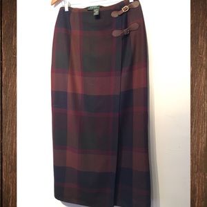 Ralph Lauren Tartan Plaid Buckle Wrap Wool Skirt