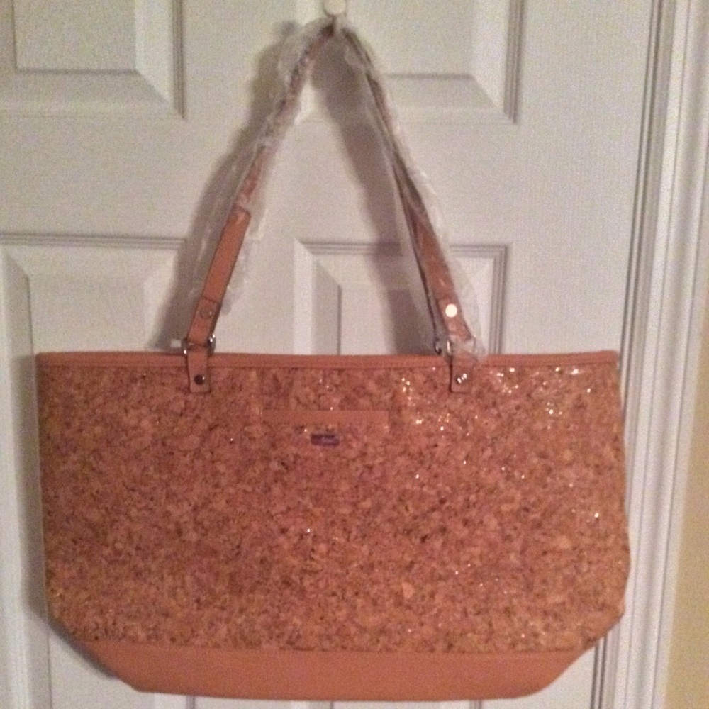 Large Jewell bag NWT. Cork colored w/gold sparkle.