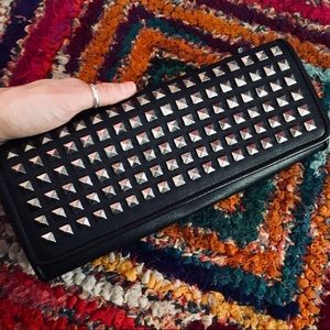 Black Leather Studded Clutch
