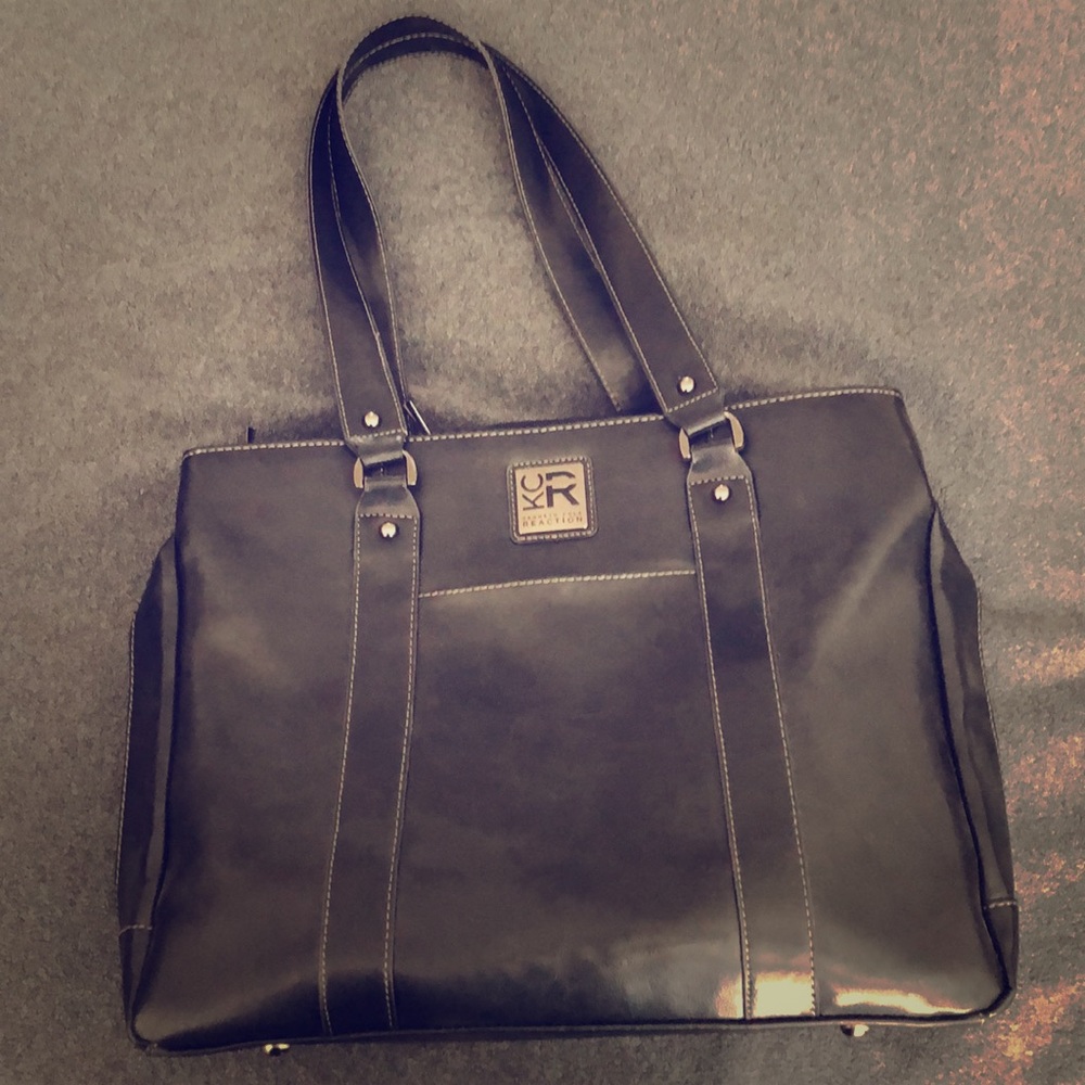 Kenneth Cole Reaction black leather laptop bag