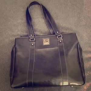 Kenneth Cole Reaction black leather laptop bag