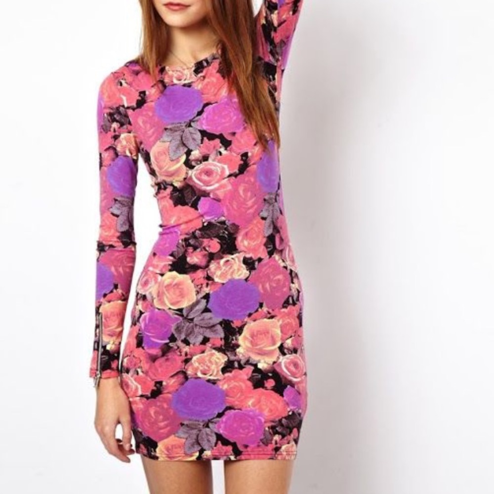 ASOS Mini Body-Con Dress In Floral With Zip Cuff
