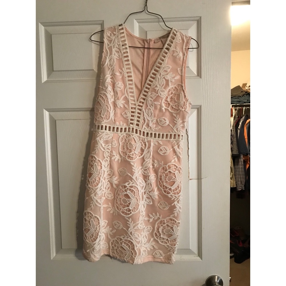 Cream and blush lace dress
