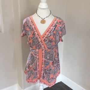 INC Peach paisley dressy blouse