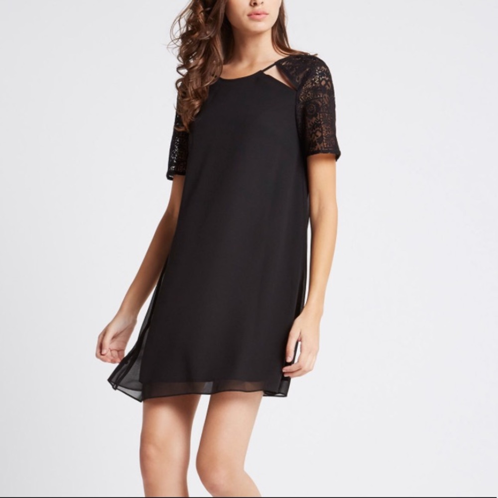BCBGeneration Lace Contrast Chiffon Shift Dress