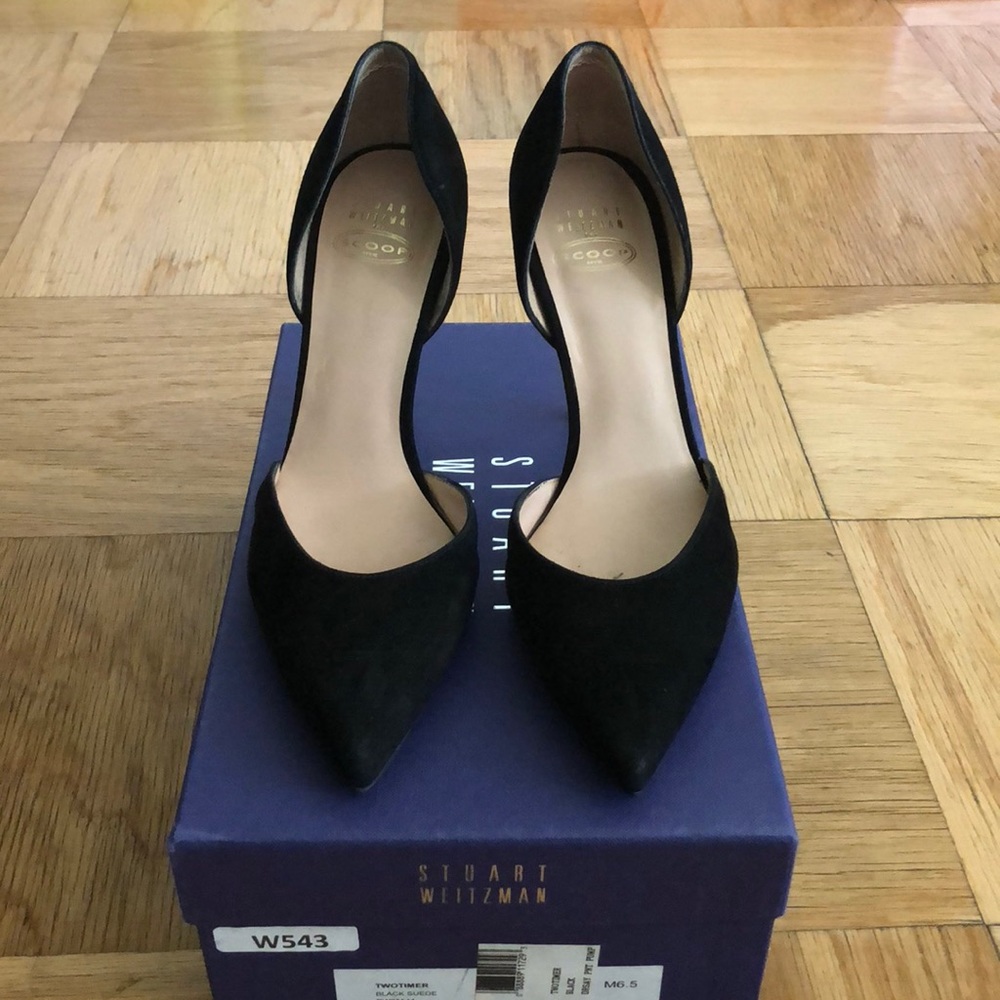 Stuart Weitzman X Scoop black suede pumps