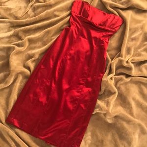 Bebe Red Satin Bodycon Dress NWT