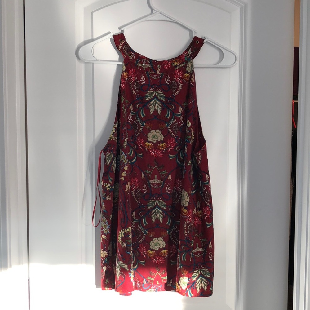 Burgundy Silk top with Rivet detail at neckline