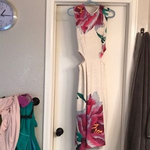 White and floral cut out dress