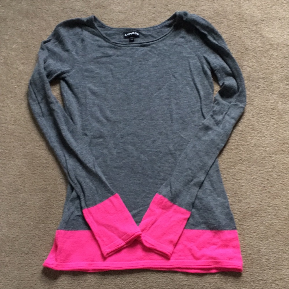 Gray and pink color block sweater