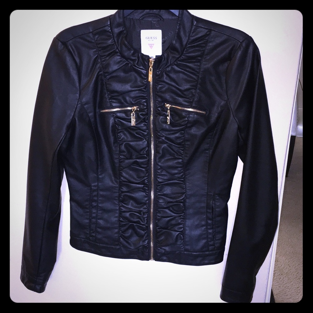Guess ruched faux leather jacket