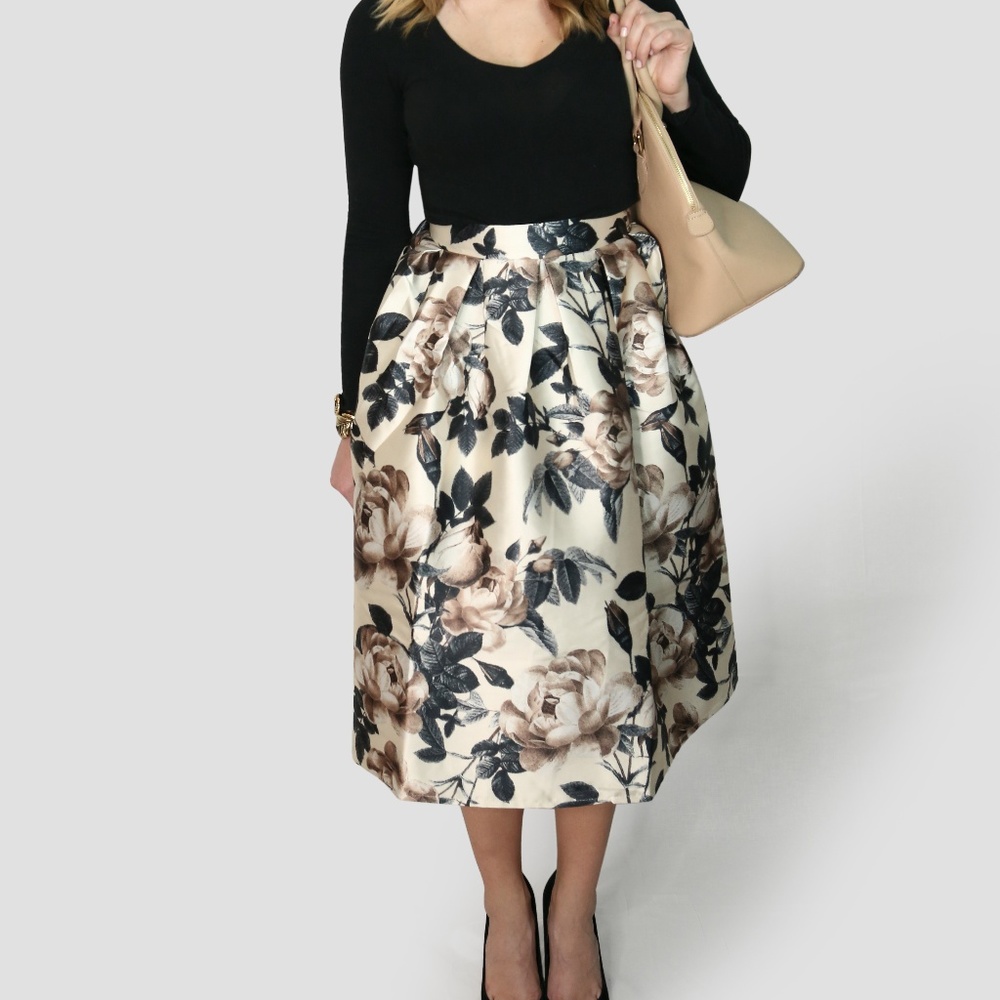 One Left! Midi Tea Bloom A Line Skirt
