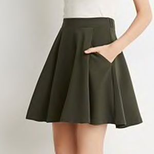 Slightly pleated A-line skirt, olive - forever21