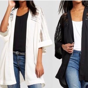 Ivory Kimono Jacket w/ Crochet Lace Trim - Mossimo