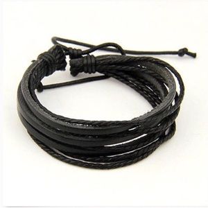 3 LEFT! Black Leather Multi Strand Unisex Bracelet