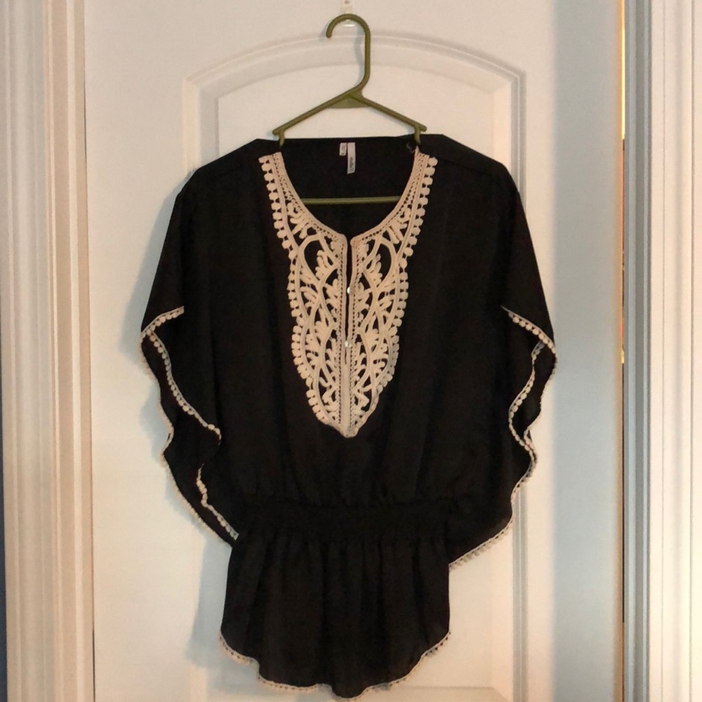 Black and beige silky blouse