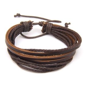 Brown Leather Multi Strand Unisex Bracelet