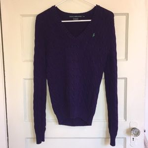 NWOT Ralph Lauren purple v-neck cable knit sweater