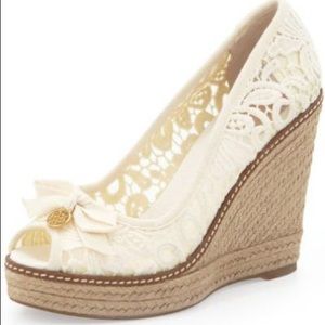 Ivory Tory Burch Jackie Lace Wedge Espadrilles
