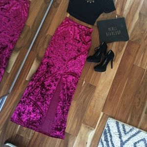 Merlot Crushed Velvet Highwaist Maxi Skirt