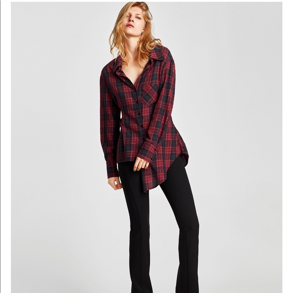 Zara asymmetric Checked shirt