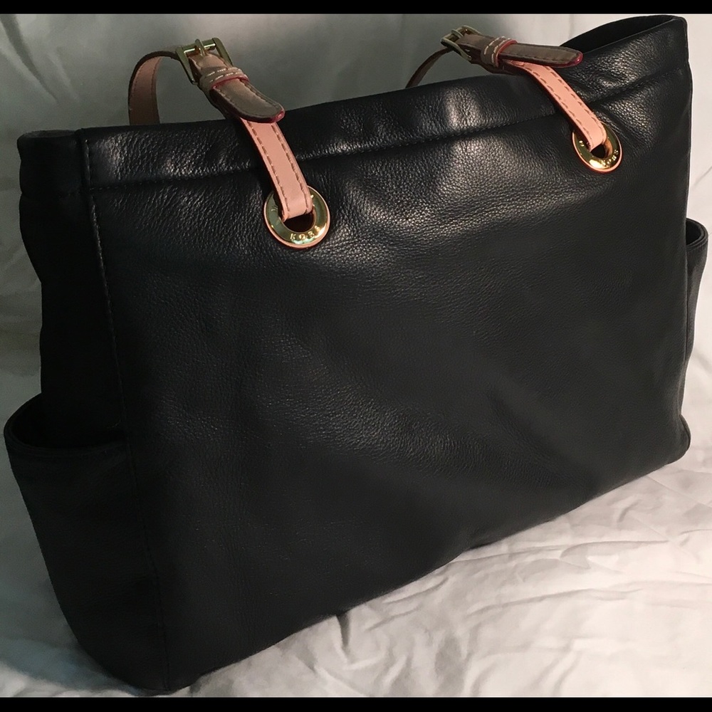 Michael Kors Black Leather Tote with Tan Straps