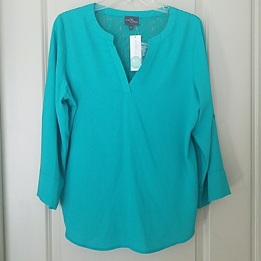 Ivy Crochet Back Tab-Sleeve Blouse