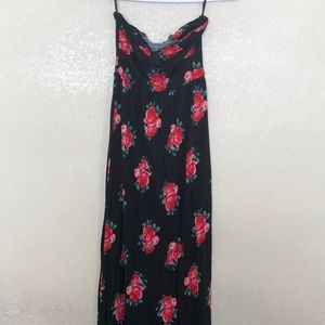 Black floral strapless dress
