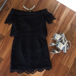 TOPSHOP black lace off shoulder dress