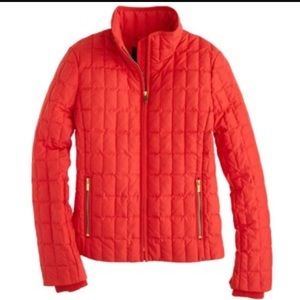 Red J Crew Puffer Coat