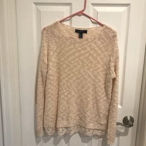 f21 light pink sweater with lace detail