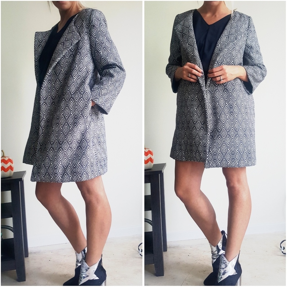 SALE Black and Cream Cropped Sleeve Jacket