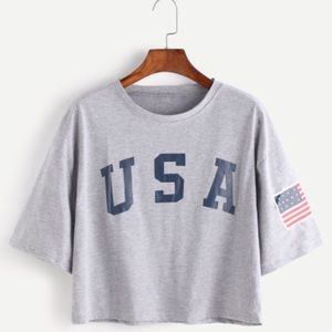 American Flag Letter Print Drop Shoulder Tee