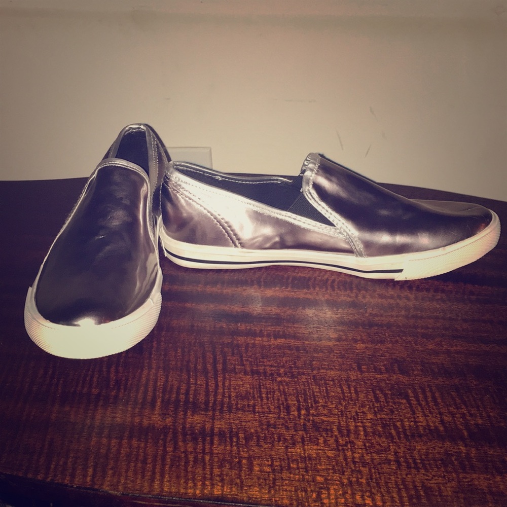 Silver metallic loafers